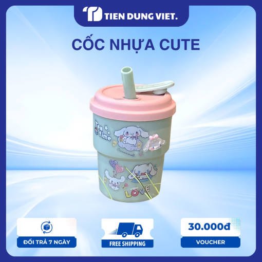 Cốc Nhựa Cute 420ML Hình Hello Kitty & Cinnamoroll Có Ống Hút Kèm Nắp, Ly Nhựa Uống Nước Cho Bé, Ly Cà Phê