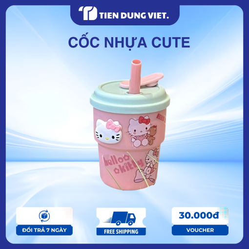 Cốc Nhựa Cute 420ML Hình Hello Kitty & Cinnamoroll Có Ống Hút Kèm Nắp, Ly Nhựa Uống Nước Cho Bé, Ly Cà Phê